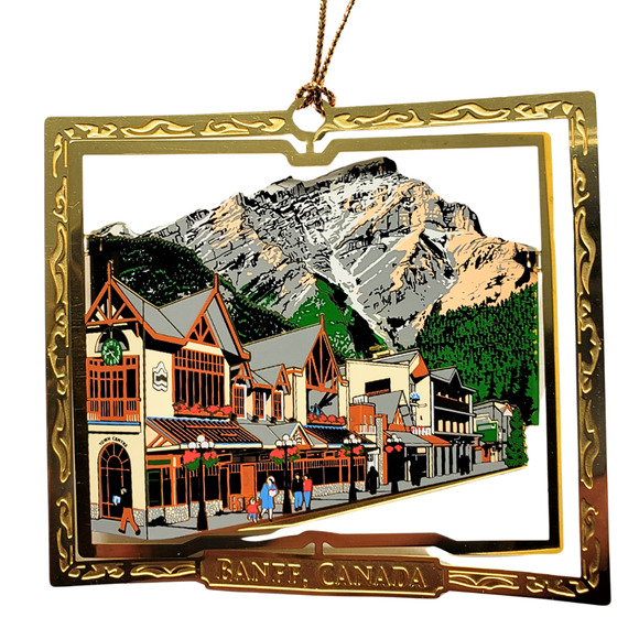 Banff Alberta Canada Ornament Color Brass Town Scene Mt Cascade Mt Rundle - Picture 4 of 6
